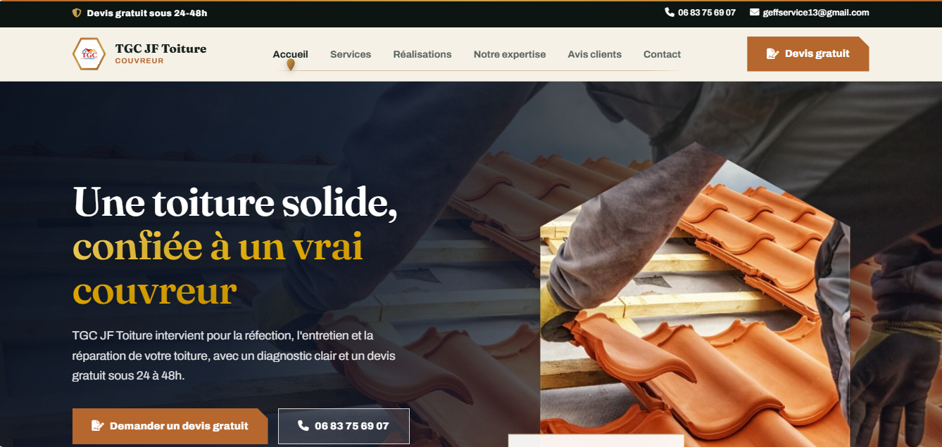 Site web TGC JF Toiture Couvreur